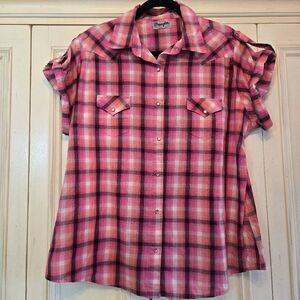 Wrangler Wrancher Pink Plaid SS Shirt Pink Pearl snaps XL
